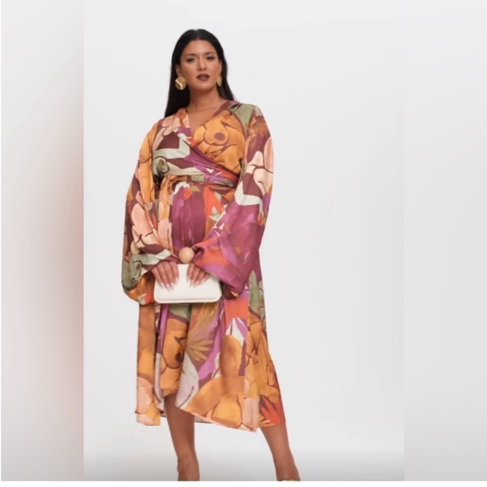 Andrea Iyamah Floral Wrap Dress in Orange, Pink, Green